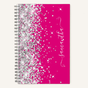 Carnet Pailleté Argent Rose Chaud Moderne Signature Fémin