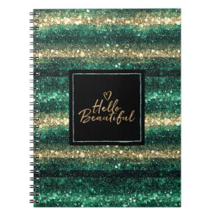 Carnet Pailleté Or Menthe Féminin Noir Bonjour Belle
