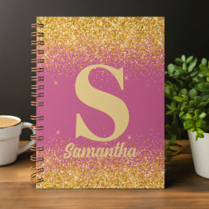 Carnet Pailleté or rose monogrammé