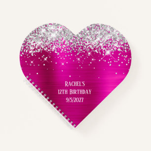 Carnet Paillettes Argent Rose Chaud Glamour Cœur 12e Anni