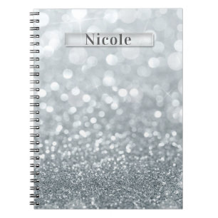 Carnet Paillettes argentées blanches Bokeh Glamour Tendan