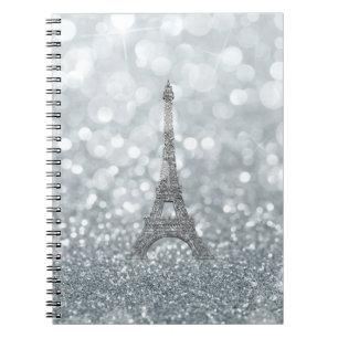 Carnet Paillettes Argentées Tour Eiffel de Paris Brillant