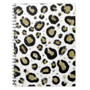 Carnet Paillettes de blanc or et imprimé léopard guépard