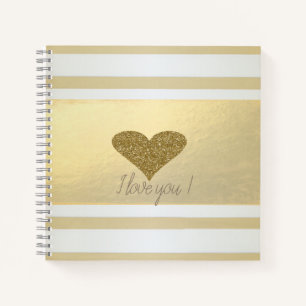 Carnet Paillettes de cœur girly moderne, bandes dorées