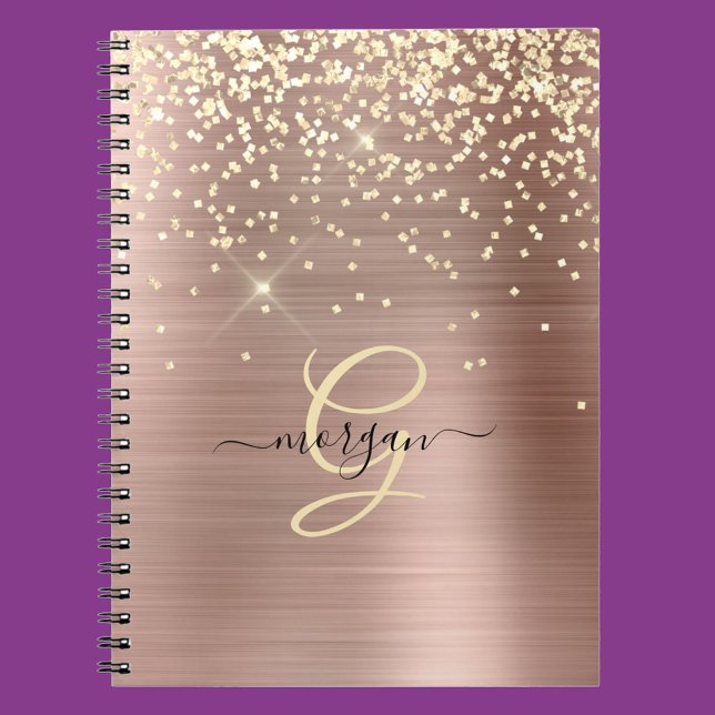 Carnet Paillettes dorées, monogramme doré, nom en script  (Créateur téléchargé)