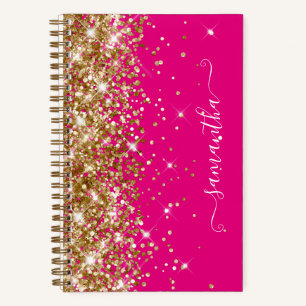 Carnet Paillettes dorées Rose Chaude Moderne Féminin Sign