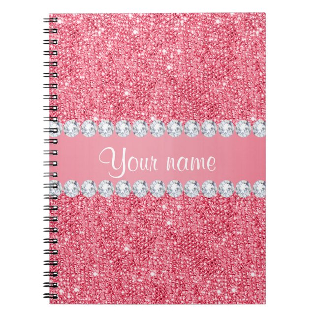 Carnet Paillettes et diamants roses de Faux (Devant)