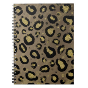 Carnet Paillettes Or Brun et Imprimé Léopard Guépard Noir