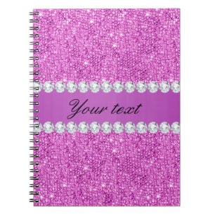 Carnet Paillettes pourpres chics et diamants de Faux