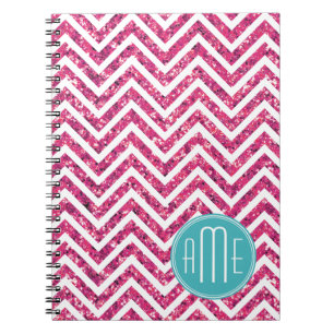 Carnet Paillettes roses et monogramme personnalisé mint