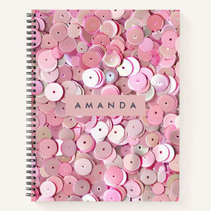 Carnet Paillettes roses personnalisées scintillantes