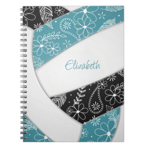 Carnet paisible plumes floral turquoise noir boho volleyb