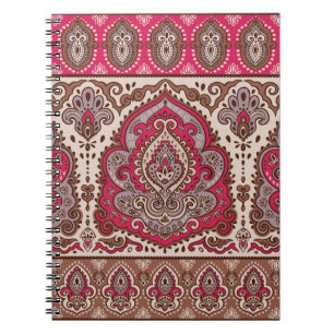 Carnet Paisley floral indien, motif de mandala ethnique.