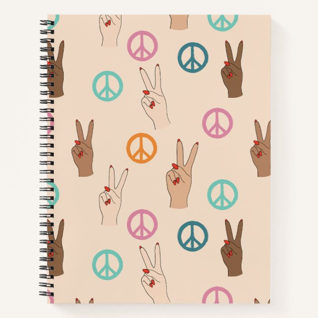 Carnet Paix et Amour Multicultural Motif de la main (Devant)
