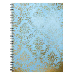 Carnet Pale blue gold ,rustic damask,shabby,worn,elegant,