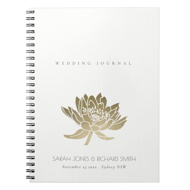 CARNET PALE GLAMOREUX OR BLANC LOTUS MARIAGE FLORAL (Devant)