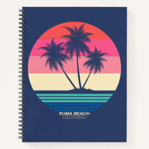 Carnet Palmiers de Zuma Beach au coucher du soleil rétro