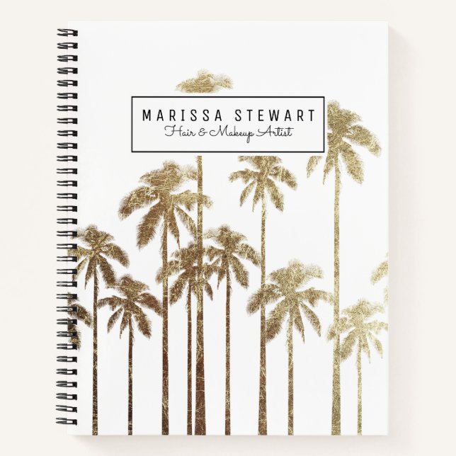 Carnet Palmiers tropicaux or glamour sur blanc (Devant)