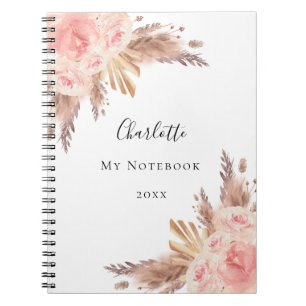 Carnet Pampas herbe rose or floraux nom
