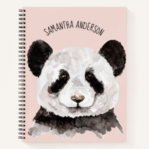 Carnet Panda Aquarelle Moderne Avec Nom Et Rose Pastel