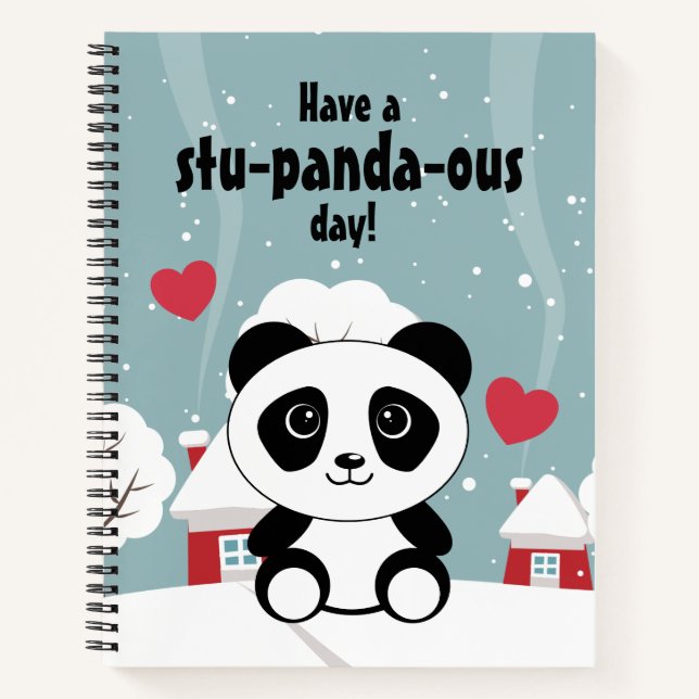 Carnet Panda Bébé Cute En Hiver Gris Neige (Devant)