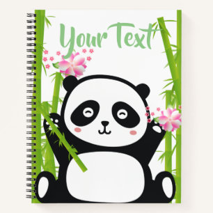 Carnet Panda heureux avec bambou et fleurs de cerisiers  
