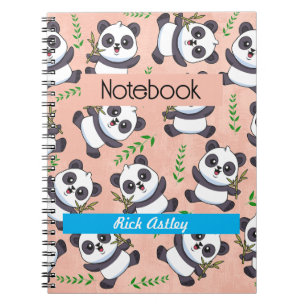 Carnet Panda Personnalisé Feuille de Bambou Fond Rose