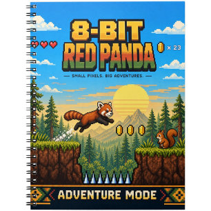 Carnet Panda roux, Pixel Art 8 Bits Rétro