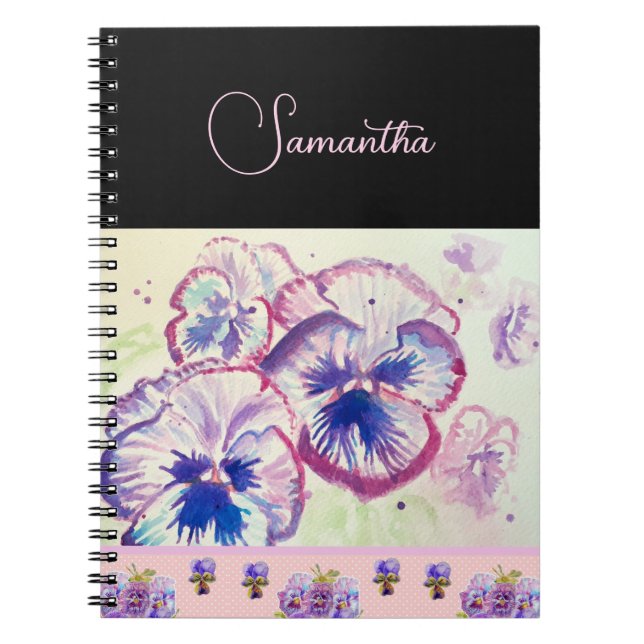 Carnet Pansies rose Pansy Aquarelle Fleurie art (Devant)