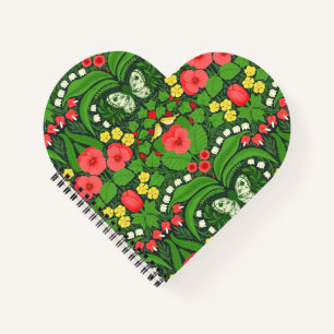 Carnet Pansies rouges, oiseaux et papillons