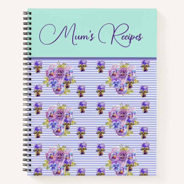 Carnet Pansy Flower Aqua floral Mum Recette Fête des mère (Devant)