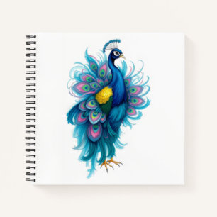 Carnet paon aux couleurs vibrantes tourbillonnantes