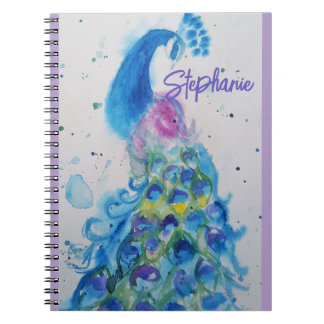 Carnet Paon Élégant Aquarelle Femmes Couleurs Pastel