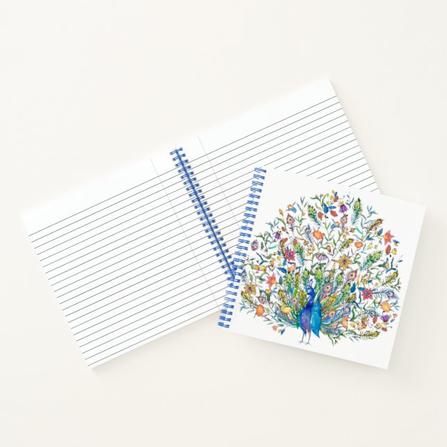 Carnet Paon floral aquarelle  (Intérieur)
