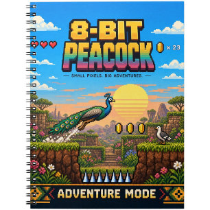 Carnet Paon, Pixel Art Rétro 8 Bits