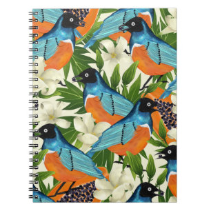 Carnet papaye tropicale et motif d'oiseaux.