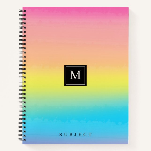 Carnet Papier à lettres école monogramme arc-en-ciel aqua (Devant)