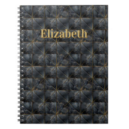Carnet Papier à motif de carreaux d'Onyx noir Nom Monogra