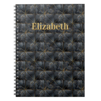Carnet Papier à motif de carreaux d'Onyx noir Nom Monogra
