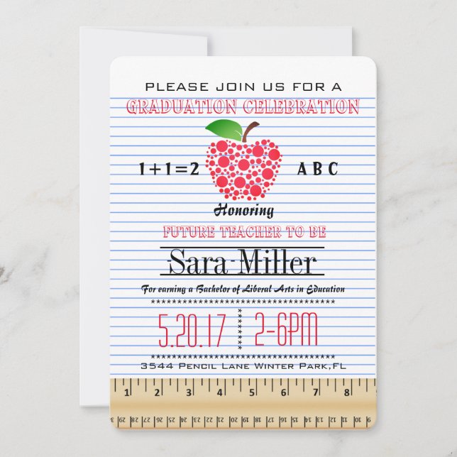Carnet Papier Enseignant Graduation Invitation (Devant)
