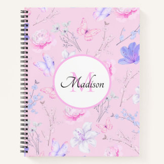 Carnet Papier floral aquarelle rose pastel personnalisé
