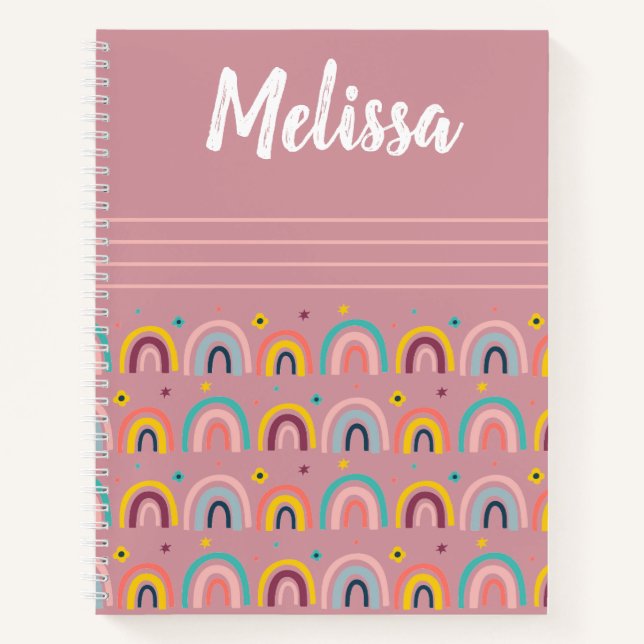 Carnet Papier graphique rose arc-en-ciel Monogramme (Devant)