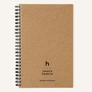Carnet Papier Kraft Brun Branché Monogramme Arrondi Moder