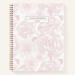 Carnet Papier personnalisé des Roses d'aquarelle rose pâl