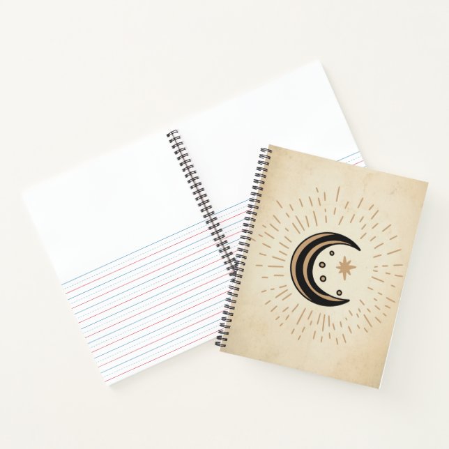 Carnet Papier sépié vintage rétro lune (Intérieur)