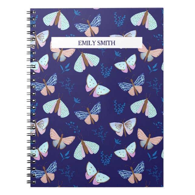 Carnet papillon à motif bleu avec accent rose (Devant)