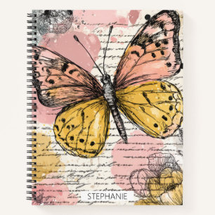 Carnet Papillon aquarelle rose or boho art nature (3)