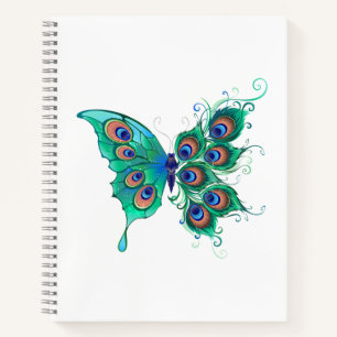 Carnet Papillon aux plumes de paon vert