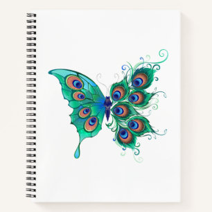 Carnet Papillon aux plumes de paon vert