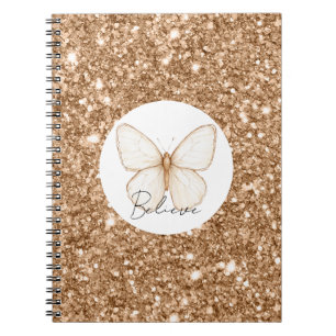 Carnet Papillon blanc pailleté de faux or